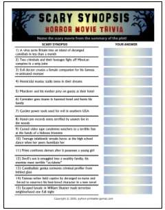 Scary Synopsis Movie Trivia Game